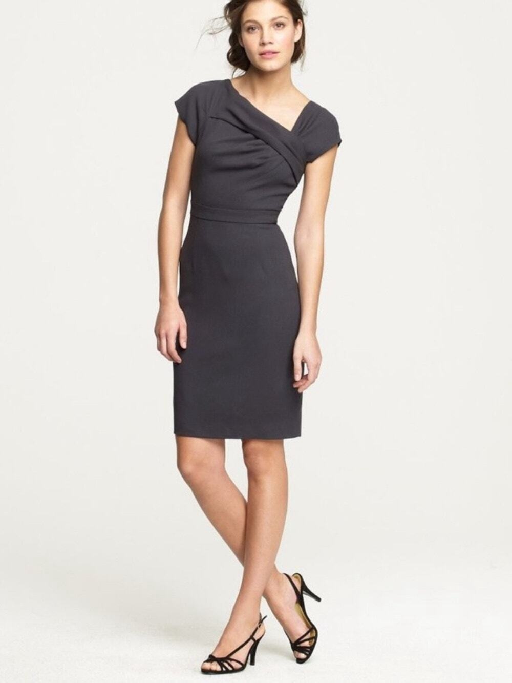 J.crew oragami Elegant Charcoal Grey Sheath Dress with Asymmetric Neckline